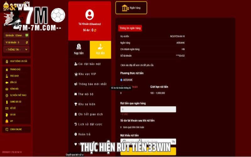 Quy trình rút tiền 33win nhanh chóng chỉ với 3 bước thực hiện